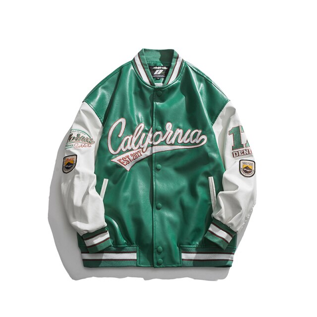 European American Style Streetwear Patchwork Baseball Uniform Hip Hop Bomber Jacket High Quality Casual Leather Men Clothing