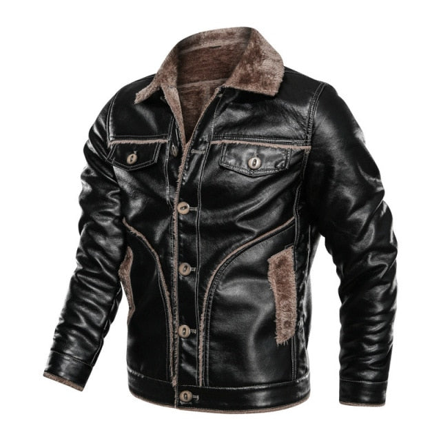 Men&#39;s leather clothes new winter Lapel locomotive leather jacket with plush and thickened European and American fashion coat
