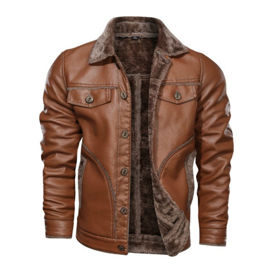 Men&#39;s leather clothes new winter Lapel locomotive leather jacket with plush and thickened European and American fashion coat