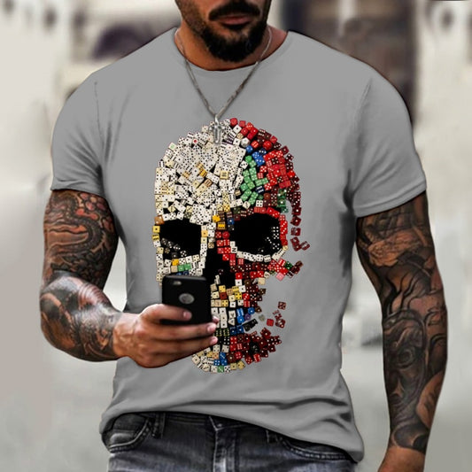 Summer Men&#39;s Short-Sleeved Sports T-Shirt Large Size Round Neck Skull 3D Printing Casual Street Hip Hop Breathable Men Clothing